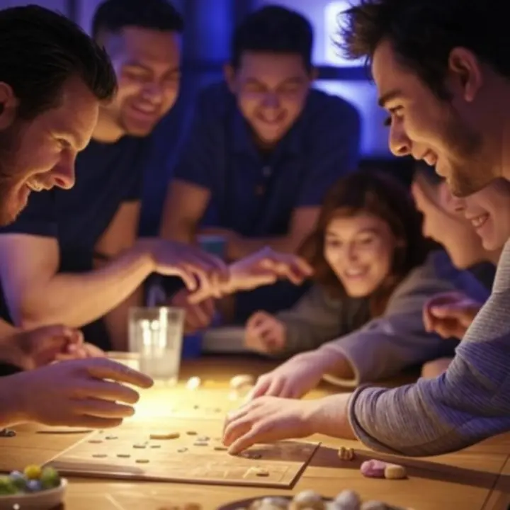 Grupa znajomych grająca w planszówki przy stoliku w barze gamingowym