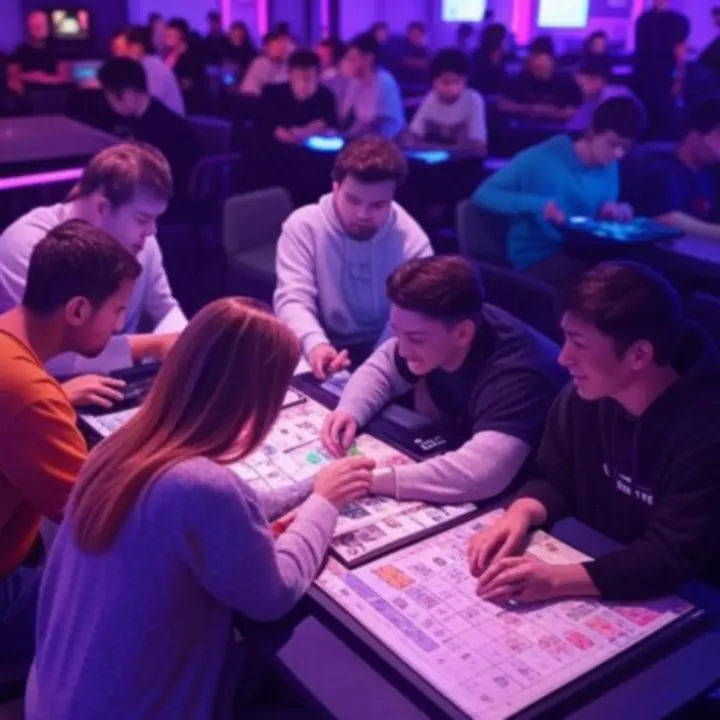 Goście PolandGamingHub grający wspólnie w gry w neonowym barze gamingowym