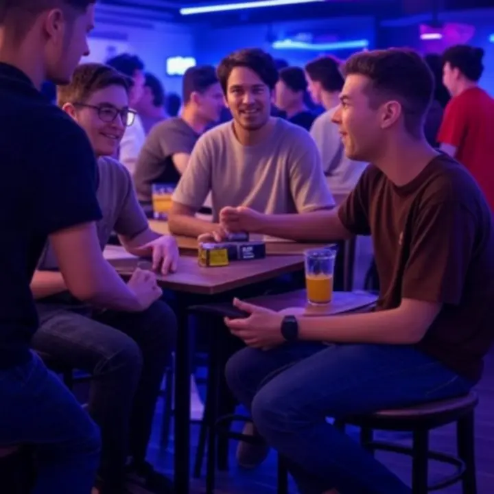 Goście bawiący się przy konsolach i barze w GameZone Bar-Café