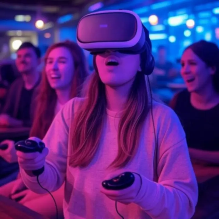 Stanowisko do gier VR z headsetem w neonowej strefie gamingowej